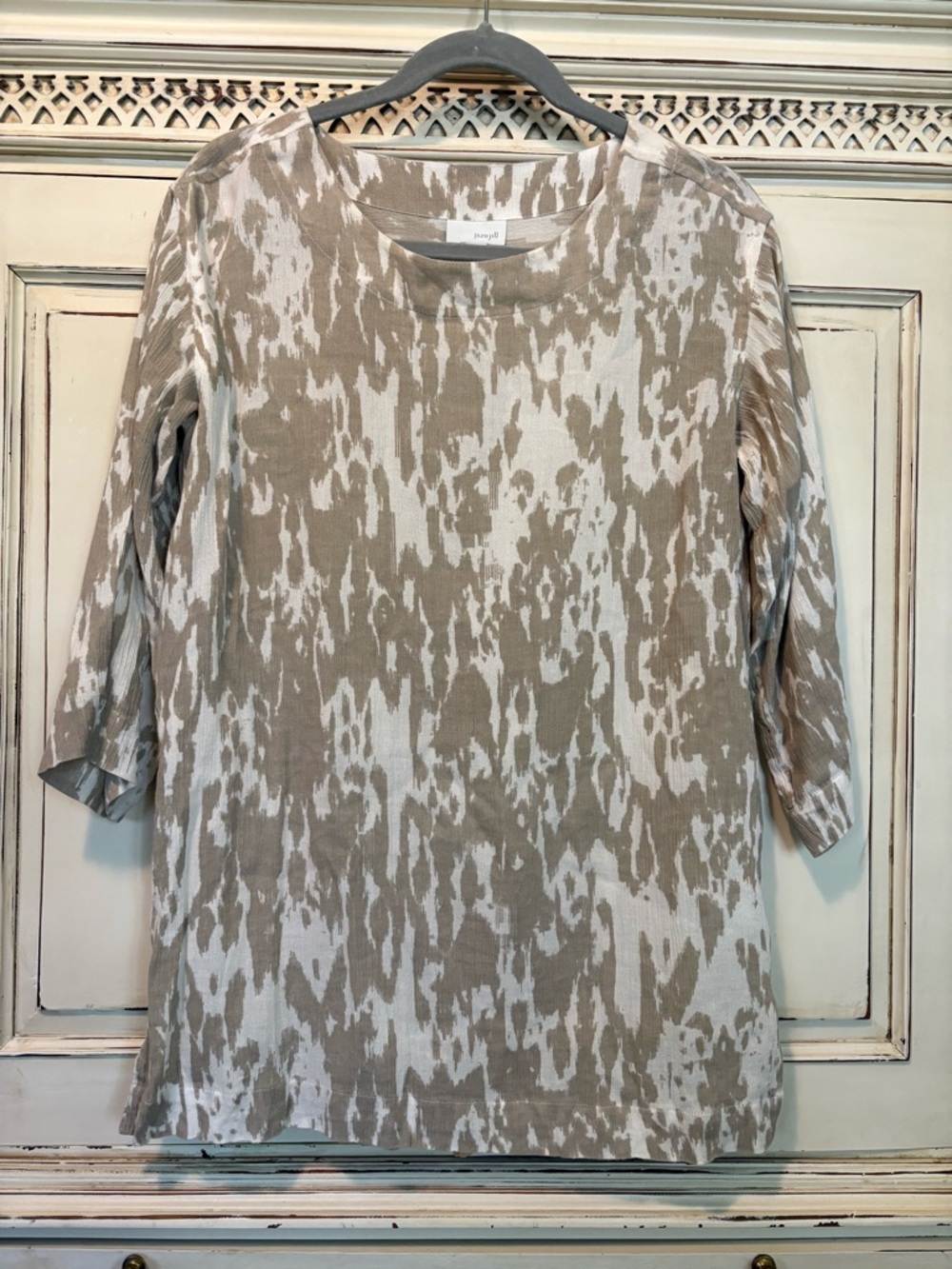 Taupe and White Patterned Women's Tunic Blouse
